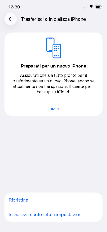 Trasferisci o inizializza iPhone